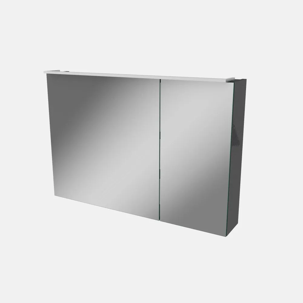 Spiegelschrank L5 | 90 cm mit dimmbarer LED-Leuchte und zwei Türen, Grafit Hochglanz