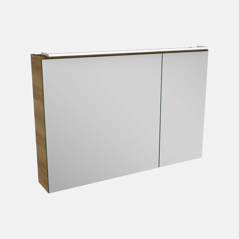 Spiegelschrank L5 | 90 cm mit dimmbarer LED-Leuchte und zwei Türen, Berg-Eiche