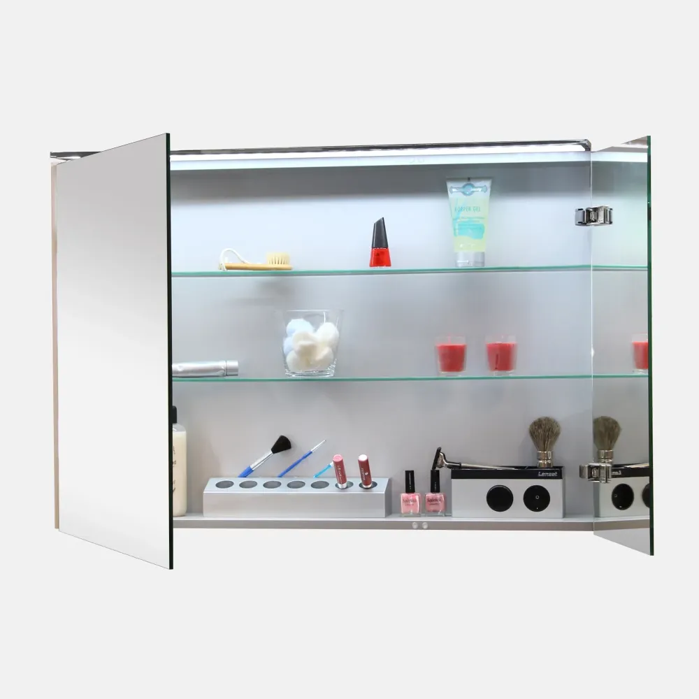 Spiegelschrank L5 | 90 cm mit dimmbarer LED-Leuchte und zwei Türen, Berg-Eiche