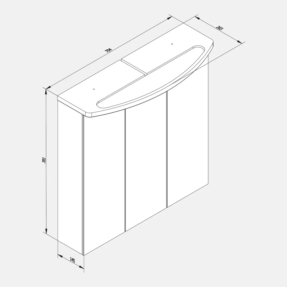 Spiegelschrank L4 I 70 cm mit einer dimmbaren LED-Leuchte und drei Türen , Eiche Maron