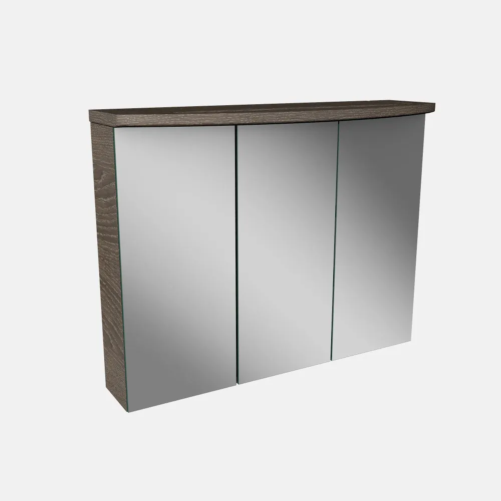 Spiegelschrank L4 I 80 cm mit einer dimmbaren LED-Leuchte und drei Türen, Eiche Maron
