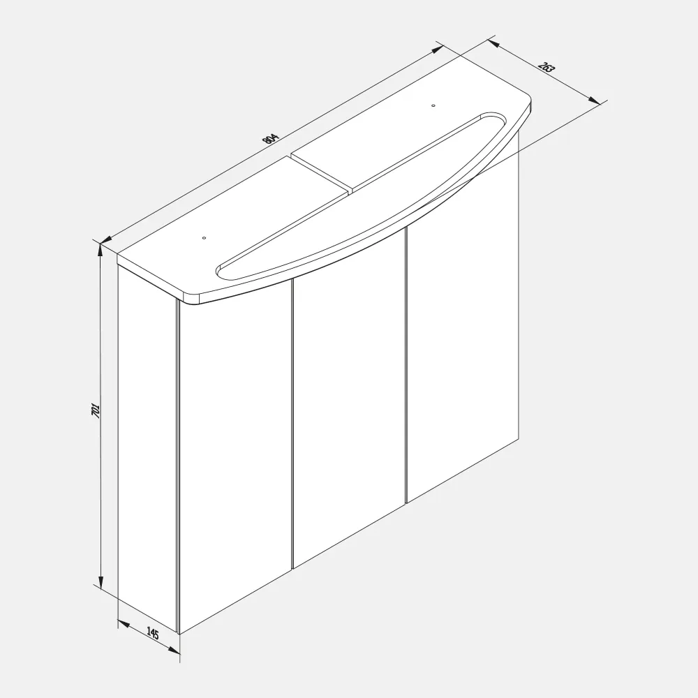 Spiegelschrank L4 I 80 cm mit einer dimmbaren LED-Leuchte und drei Türen, Eiche Maron