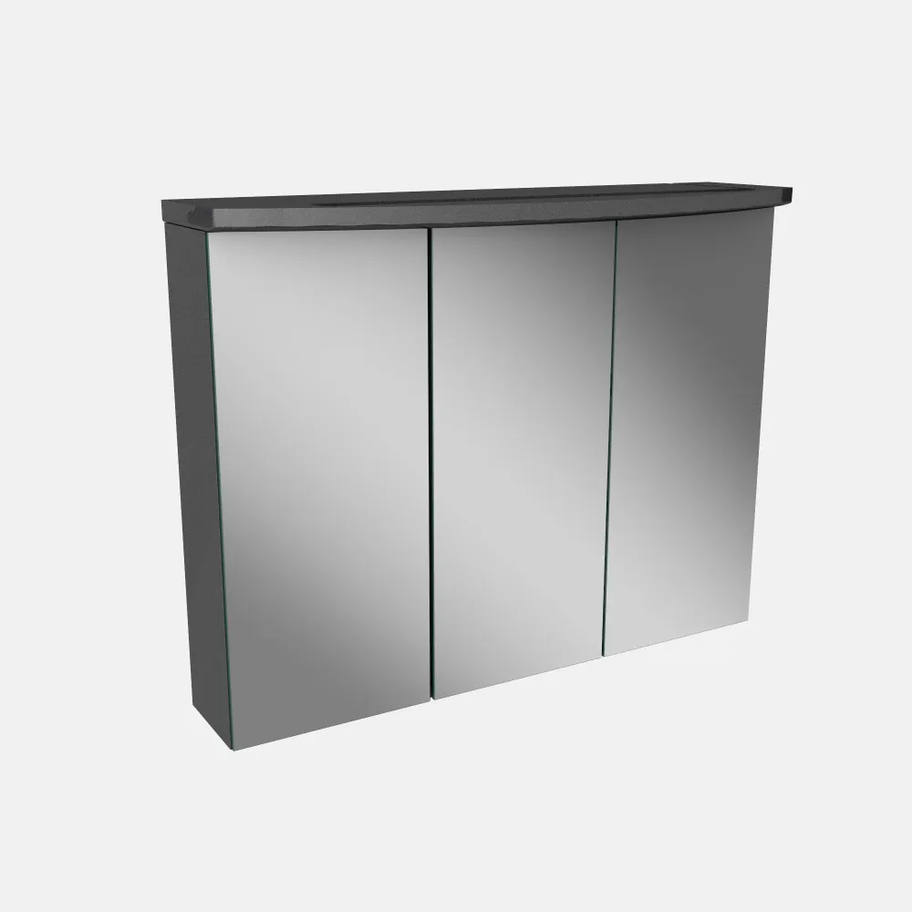 Spiegelschrank L4 I 80 cm mit einer dimmbaren LED-Leuchte und drei Türen, Grafit Hochglanz