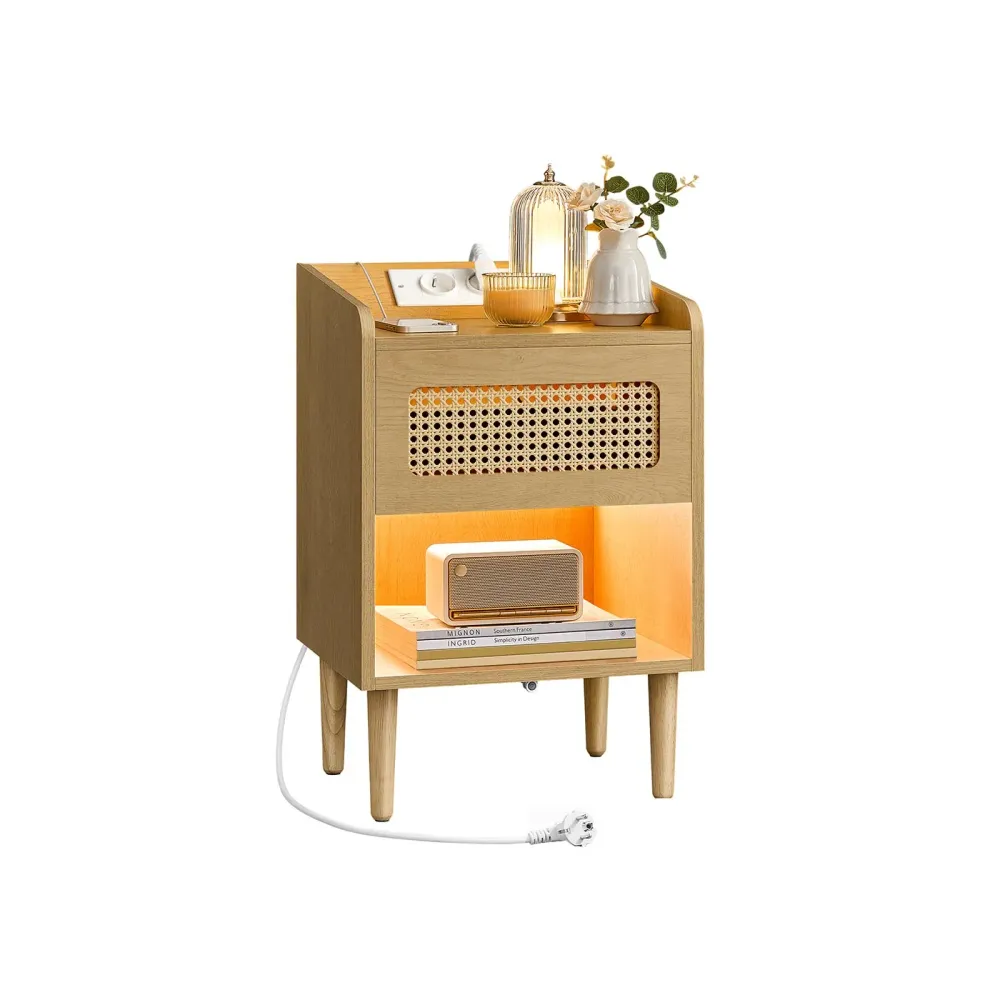 Bohoven -Kollektion - Nachttisch mit Ladestation und Bewegungsdetektor, Oak Beige