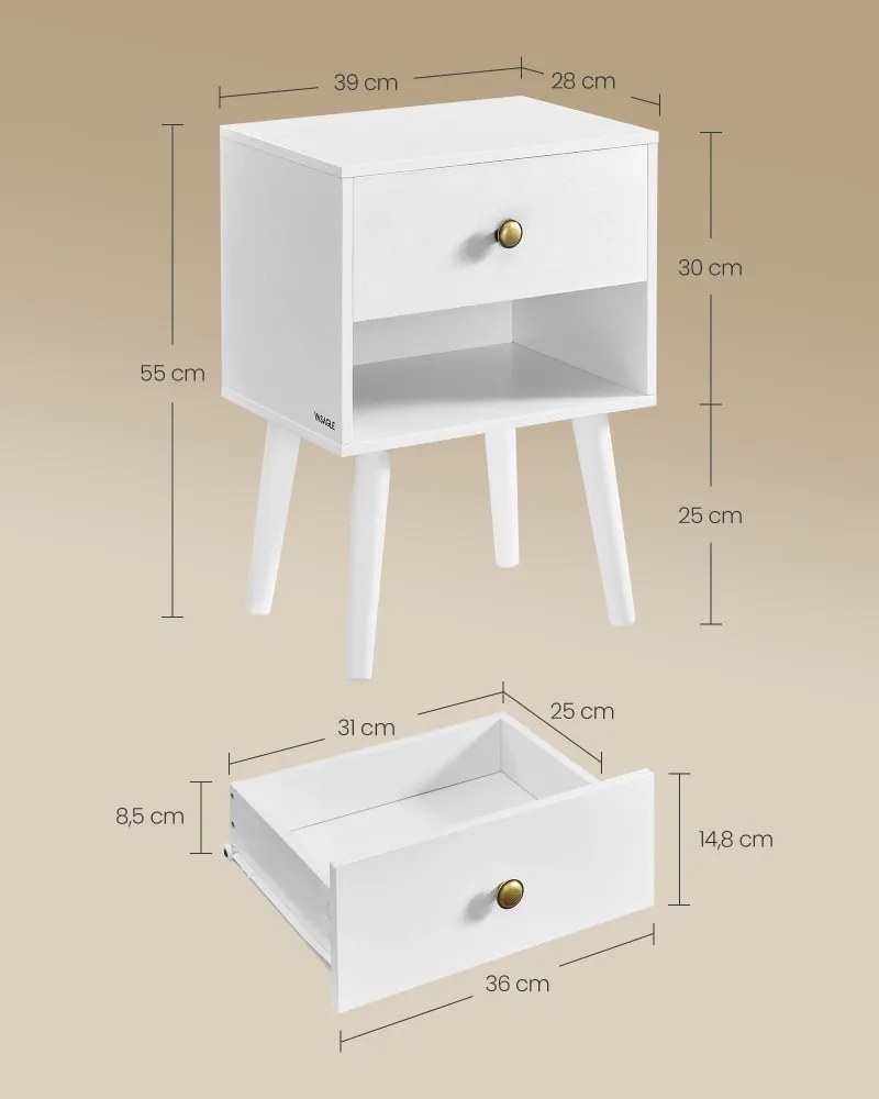 Nachttisch -Set von 2 mit Schubladen und Brett