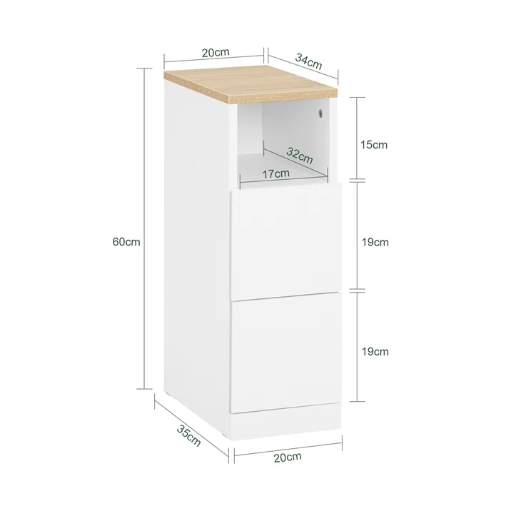 Vorverkauf | SoBuy | Nachttisch schmal 2er Set | Beistelltisch | mit 2 Schubladen Weiß | 20cm | FBT149-WNx2