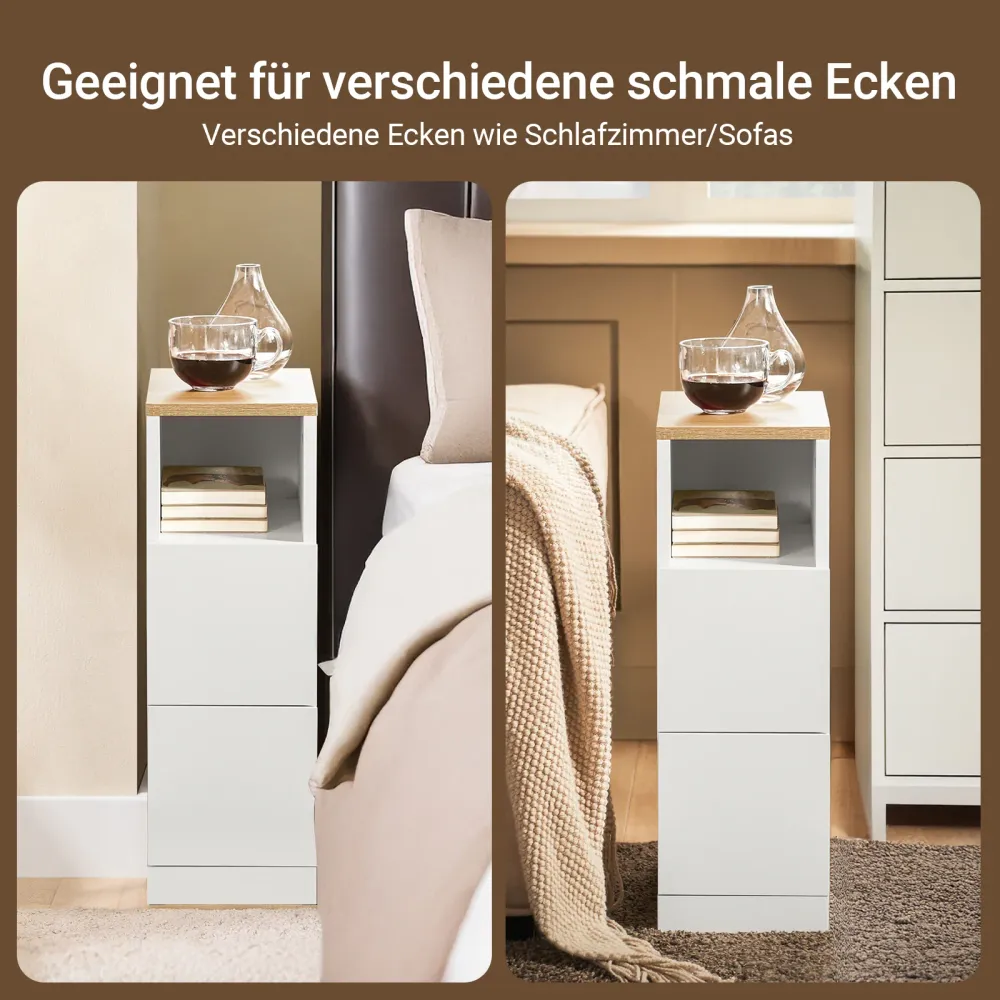 Vorverkauf | SoBuy | Nachttisch schmal 2er Set | Beistelltisch | mit 2 Schubladen Weiß | 20cm | FBT149-WNx2