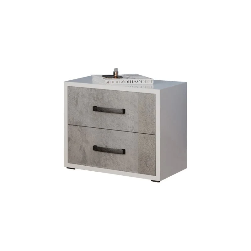 Zementgrauer Nachttisch mit 2 Schubladen aus Melaminholz 36x52xh 43