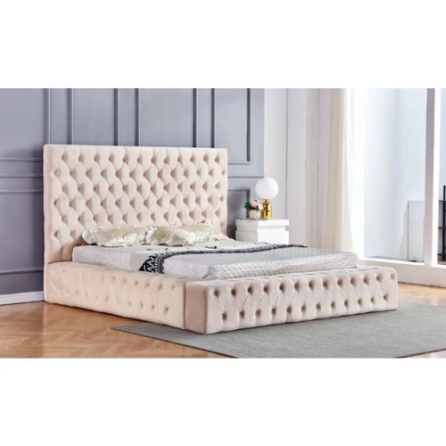 ROYAL BETT GEPOLSTERT BEIGE SAMT 140x190 cm EURODESIGN 730BEG140