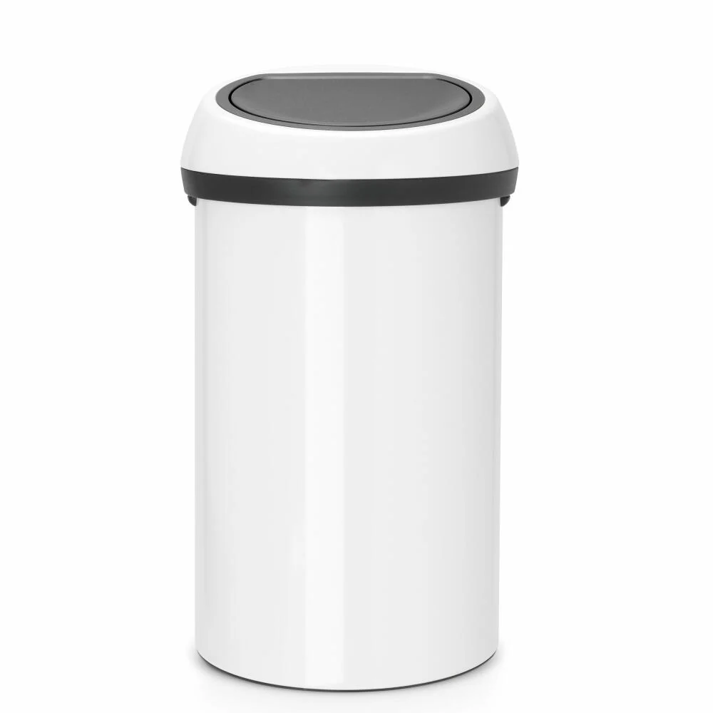 Brabantia Mülleimer Touch Bin, Abfalleimer, Müllbehälter, Abfallbehälter, Stahl, White, 60 L, 108686