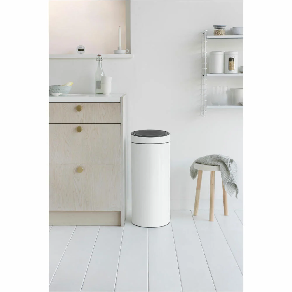 Brabantia Mülleimer Touch Bin New, Abfalleimer, Müllbehälter, Stahl, White, 30 L, 115141
