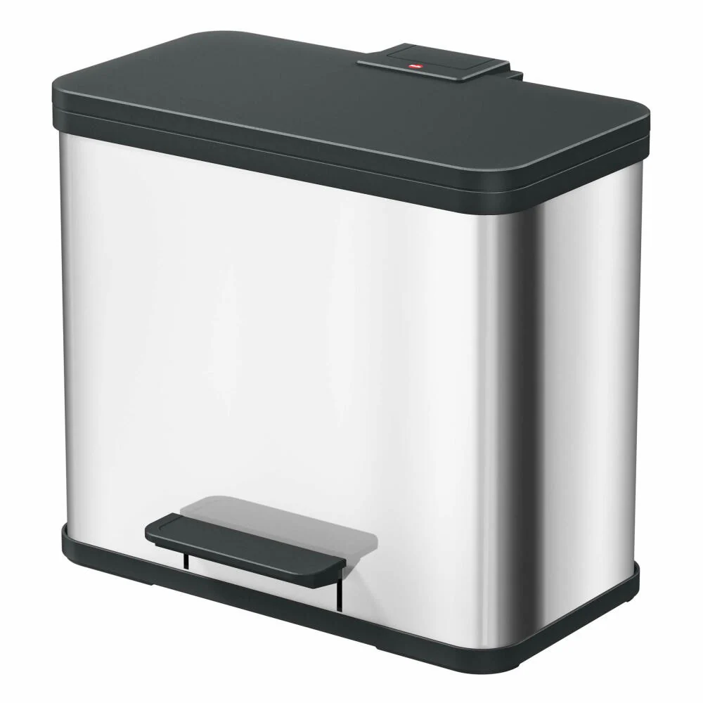 Hailo Mülltrennsystem Öko trio Plus L, Tret-Mülleimer, Abfalltrenner, Abfalleimer, Edelstahl, 3 x 9 L, 0633-200