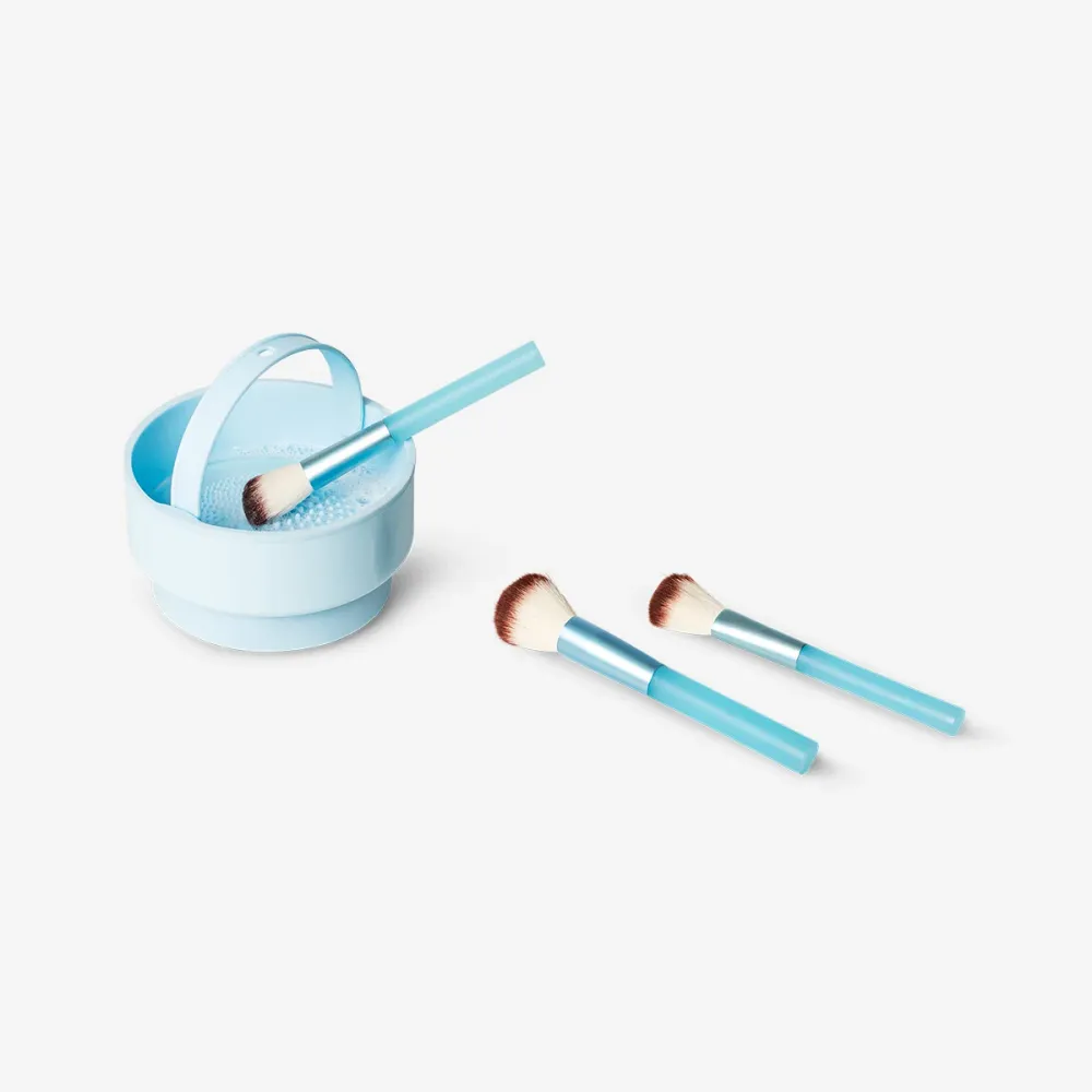 Blauer Organizer und Reiniger für Make-up-Pinsel