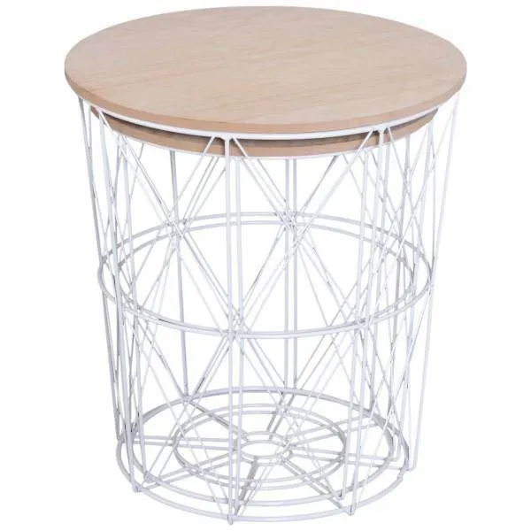 2er Set Couchtisch Nachttisch MDF + Metall natur + weiss