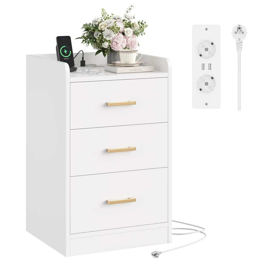 Airi Nachttisch mit Ladefunktion – 3 Schubladen | Shiraki