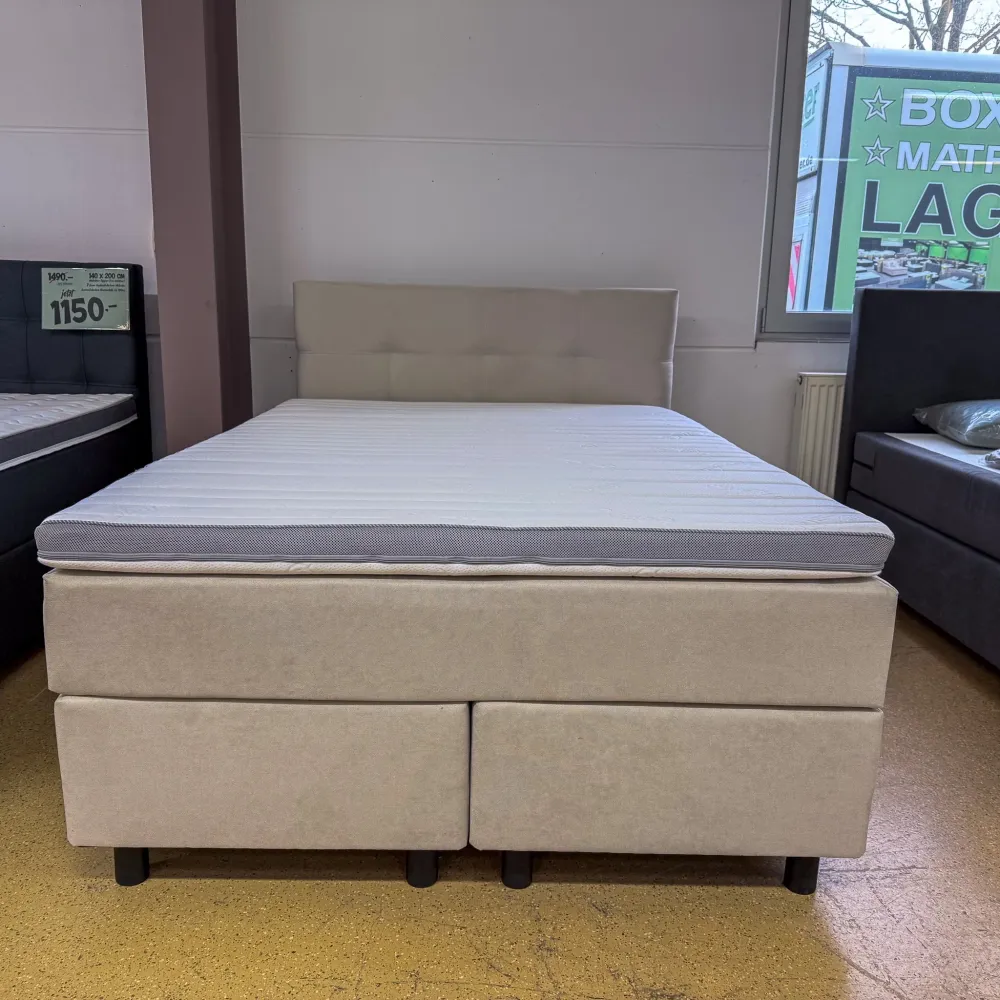 Boxspringbett 140x200 Stoff Beige 5 Teilig