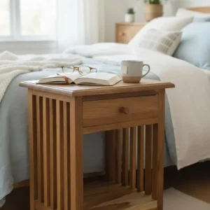 Holz Nachtkommode – Beistelltisch Nachttisch Nachtschrank – Vintage-Look aus massiven Teakholz - 50x40x30 cm