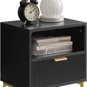 IBUYKE Nachttisch mit Aufbewahrungsschublade Schwarz Gold