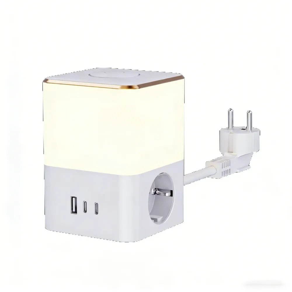 Mehrfachsteckdose mit 3-Farben LED-Nachtlicht – Dimmbare Schreibtisch-Steckdosenleiste mit USB & Schalter – Kompakte Lades...