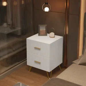 Mio Modernes Nachttisch Set mit Quadratischem Ende 2 Stück 2 Schubladen | Shiraki