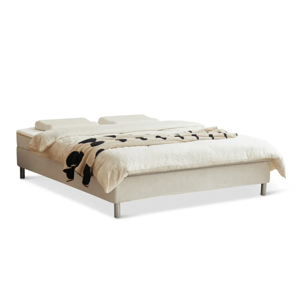 Premium Boxspringbett Beige 180x200 cm mit 7 cm Memoryschaum-Topper, inkl. Bettbeine Chrom