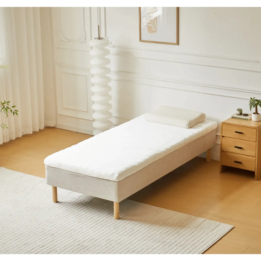Premium Boxspringbett Beige 90x200 cm mit 7 cm Memoryschaum Topper, exkl. Bettbeine