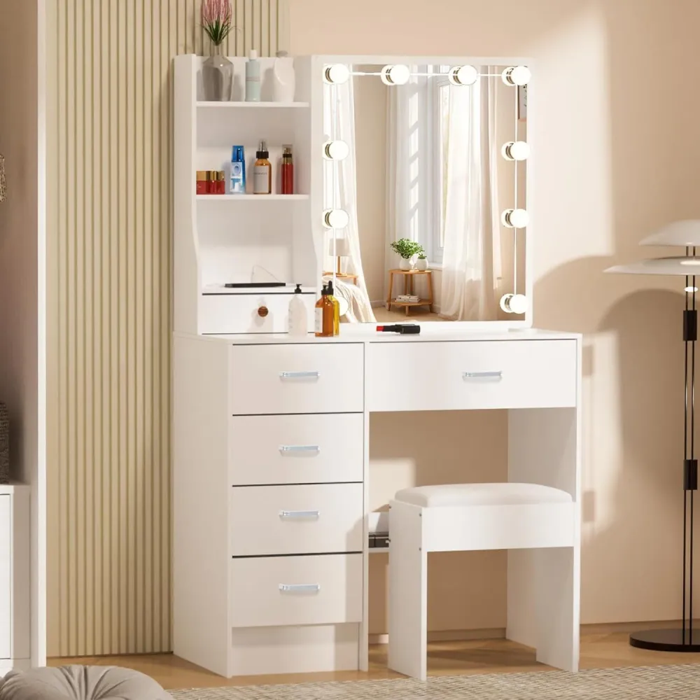 Schminktisch mit Beleuchtung 6 Schubladen 80x36x130cm für