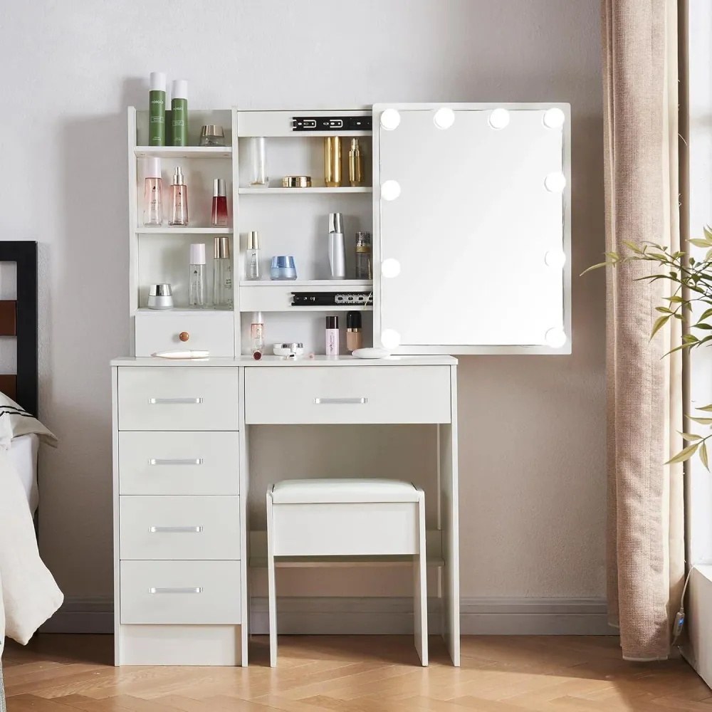 Schminktisch mit Beleuchtung 6 Schubladen 80x36x130cm für