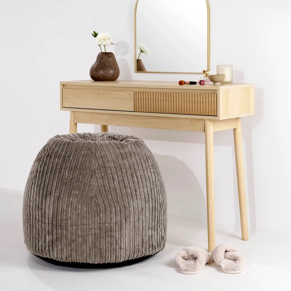 Schminktisch-Pouf-Hocker - Cord Beigegrau