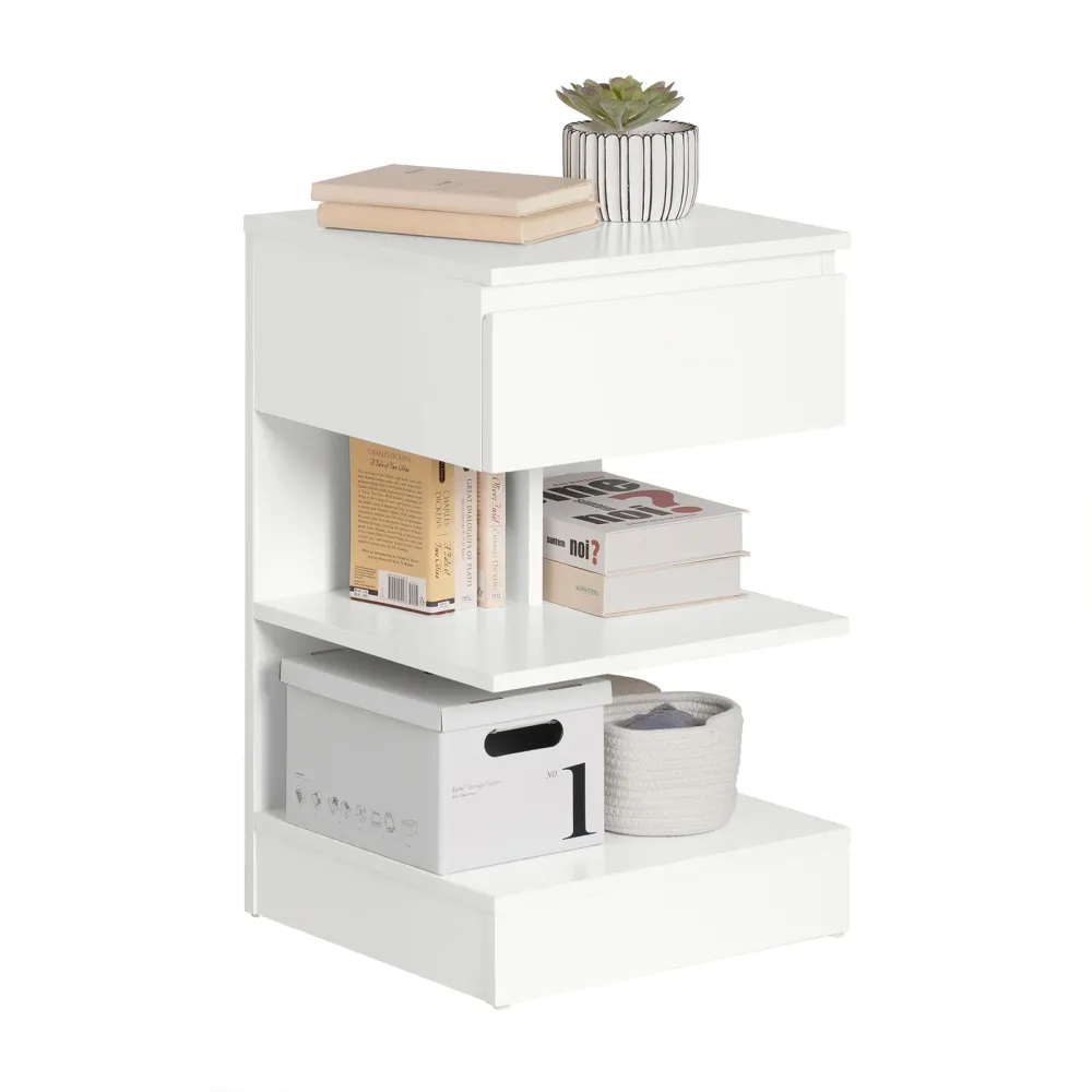 SoBuy FBT49-W Schlafzimmer-Nachttisch – Nachttisch mit 1 Schublade und 2 Ablagen, Wohnzimmer-Couchtisch – moderne Kommode...
