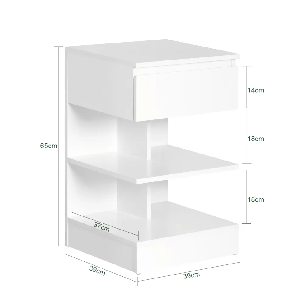 SoBuy FBT49-W Schlafzimmer-Nachttisch – Nachttisch mit 1 Schublade und 2 Ablagen, Wohnzimmer-Couchtisch – moderne Kommode...