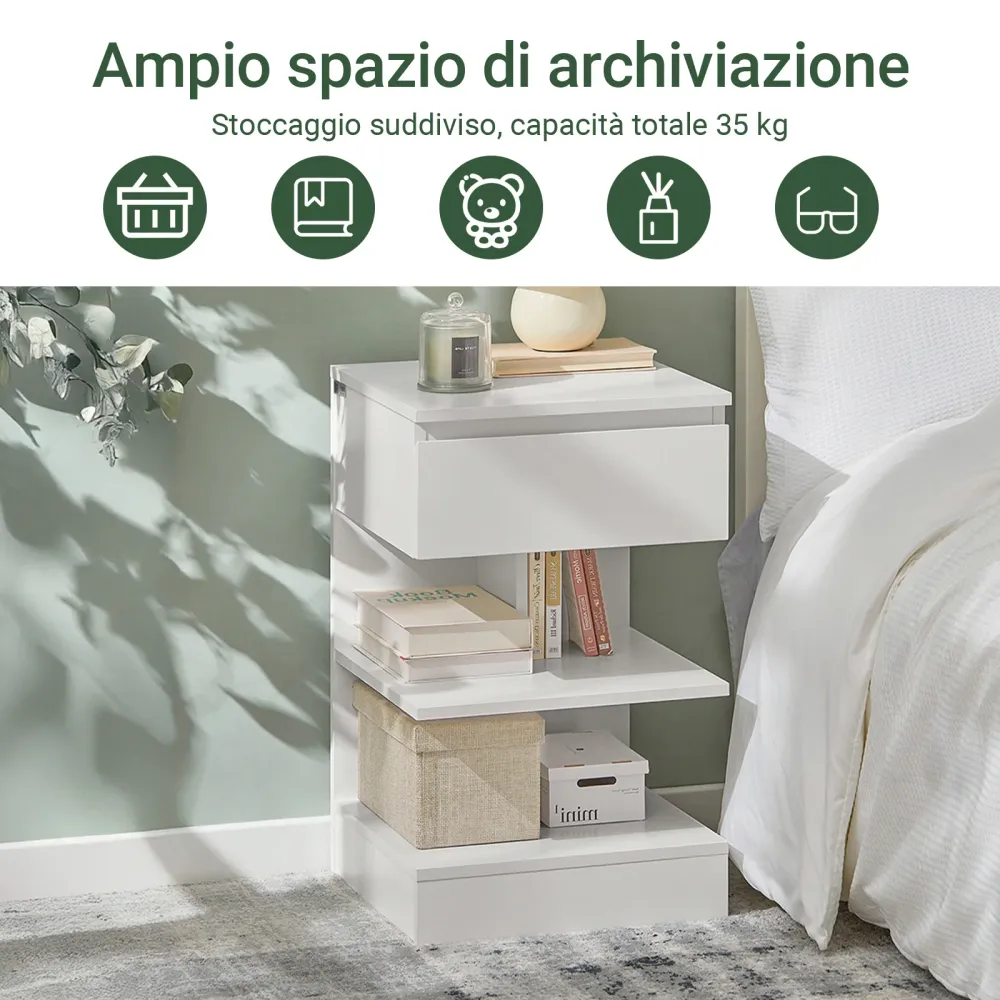 SoBuy FBT49-W Schlafzimmer-Nachttisch – Nachttisch mit 1 Schublade und 2 Ablagen, Wohnzimmer-Couchtisch – moderne Kommode...