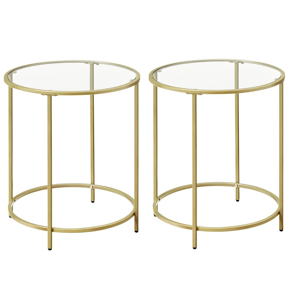 VASAGLE Beistelltisch rund, 2er-Set, kleiner Couchtisch, Glastisch mit Metallgestell, Nachttisch, Sofatisch, Balkon, gehär...