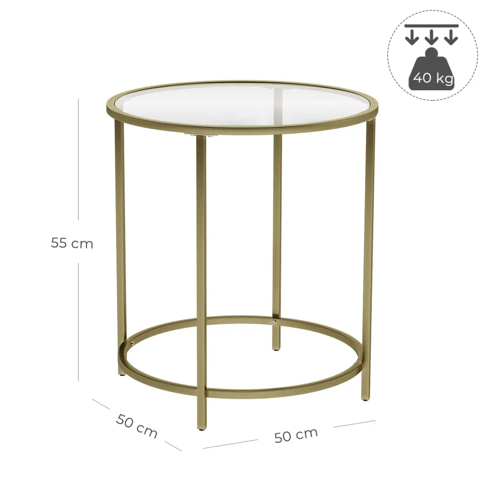 VASAGLE Beistelltisch rund, 2er-Set, kleiner Couchtisch, Glastisch mit Metallgestell, Nachttisch, Sofatisch, Balkon, gehär...