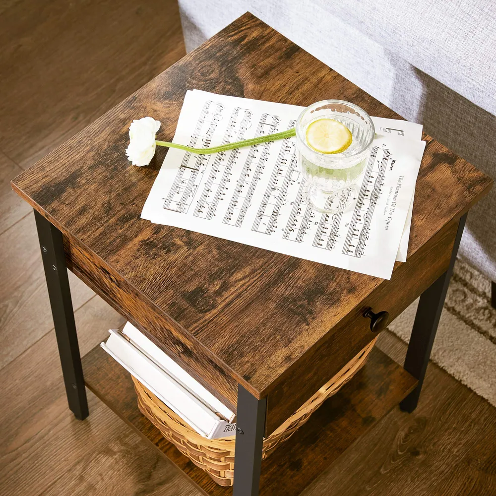 VASAGLE Nachttisch, Beistelltisch mit Schublade und Ablage, Schlafzimmer, Wohnzimmer, einfache Montage, Industriedesign, V...