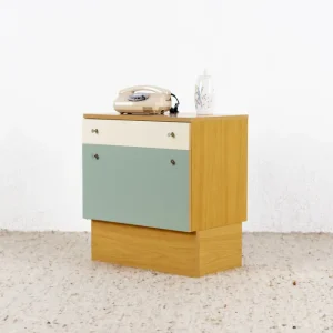 Vintage Nachttisch Kommode Schublade Salbei Holz Ablage 1960er