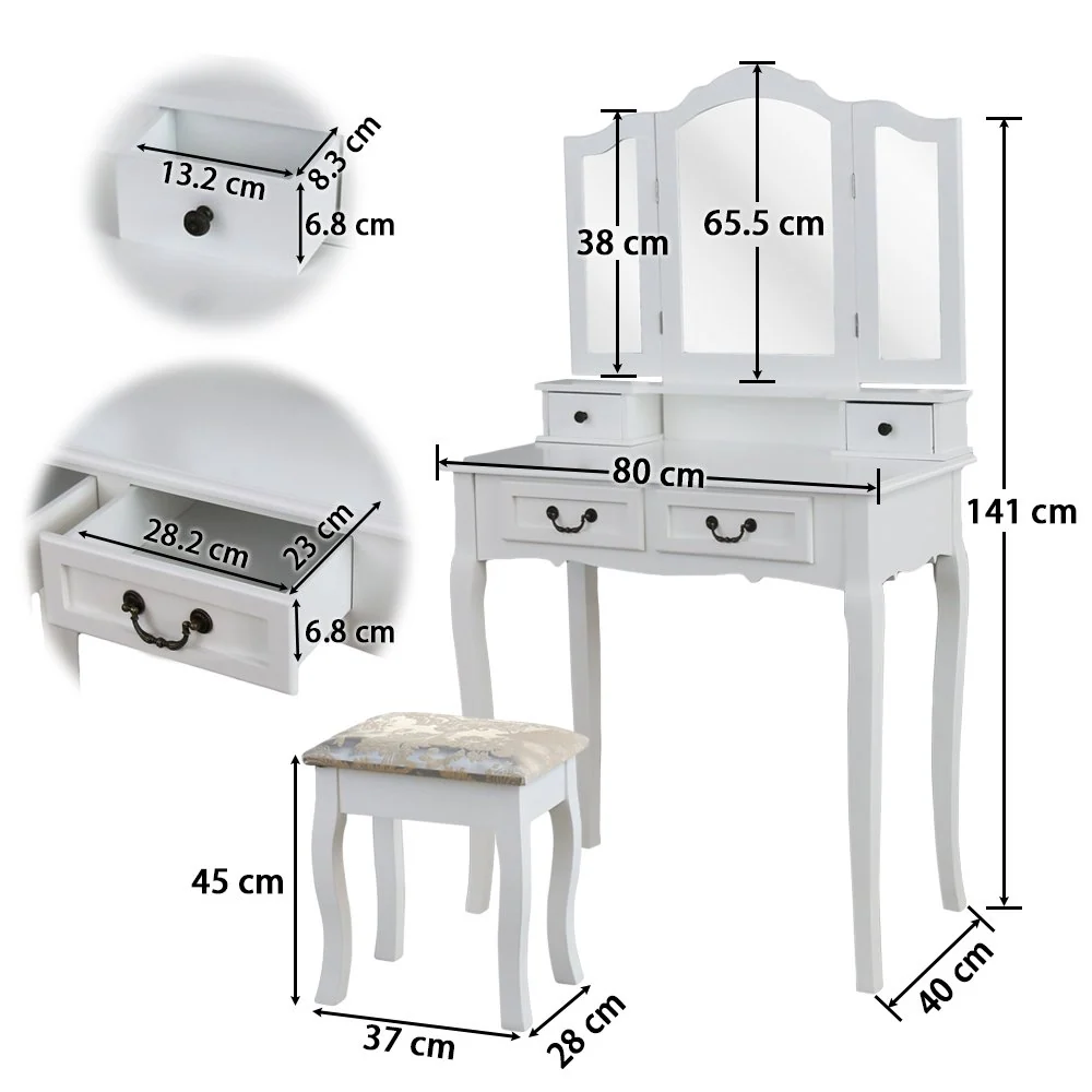 Wolketon Schminktisch mit 3 Spiegel und 4 schubladen