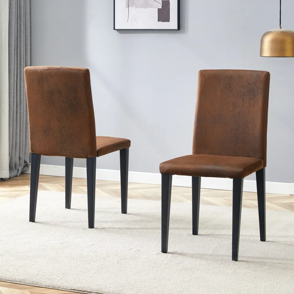 2er Set Esszimmerstühle minimalistisch Europäischer Stil Dunkelbraunes technisches Gewebe schwarze Metallbeine Polsterstüh...