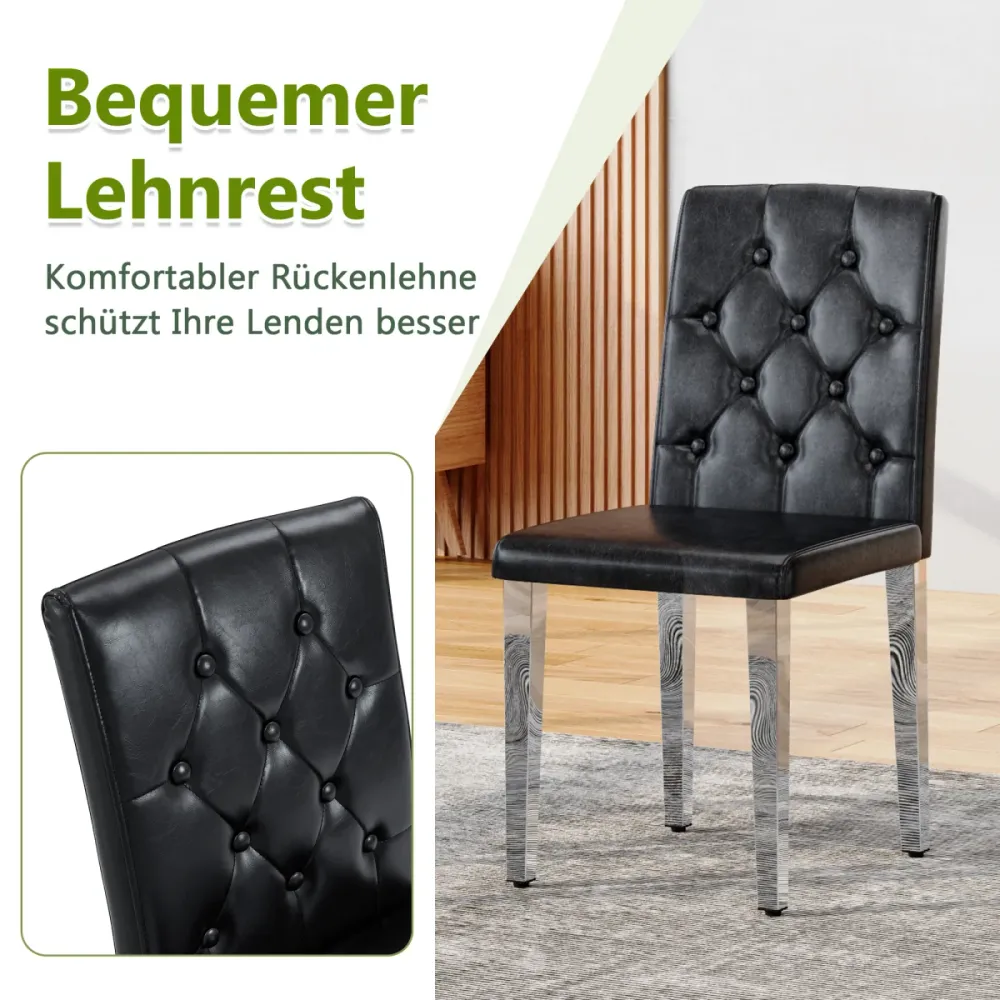 Esszimmerstuhl 4er Set Schwarz Leichter Luxus Europäisches Design Hochglanz Silberfarbene Metallbeine Bequeme Polsterstühl...