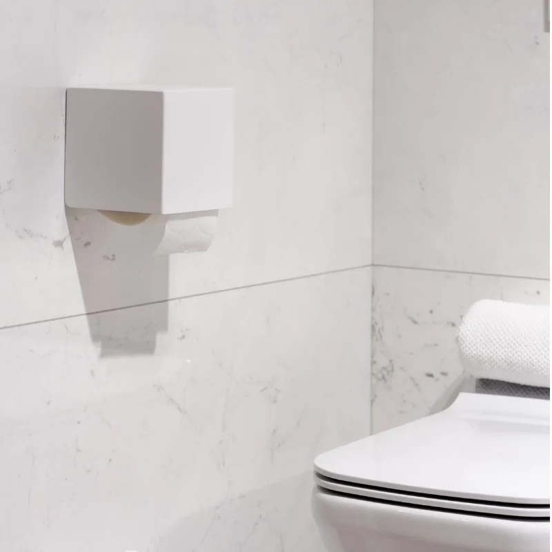 CUBO weißer Toilettenpapierhalter mit Ablage