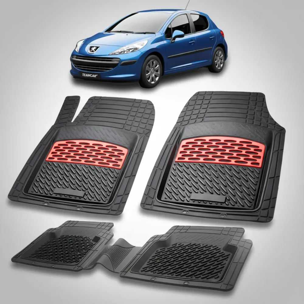Fußmatten und Ablage für Peugeot 207 Schrägheck (5-Türer, Baujahre 2006–2009) – Rot