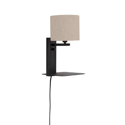It's About Romi Wandleuchte Eisen Florence E14 m. Ablage + USB H.42cm inkl. Dimmer / Schirm 18x15cm, L. Leinen