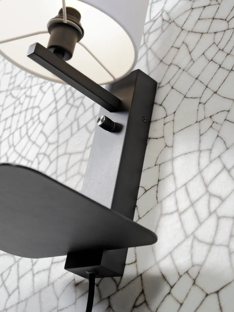 It's About Romi Wandleuchte Eisen Florence E14 m. Ablage + USB H.42cm inkl. Dimmer / Schirm 18x15cm, L. Leinen