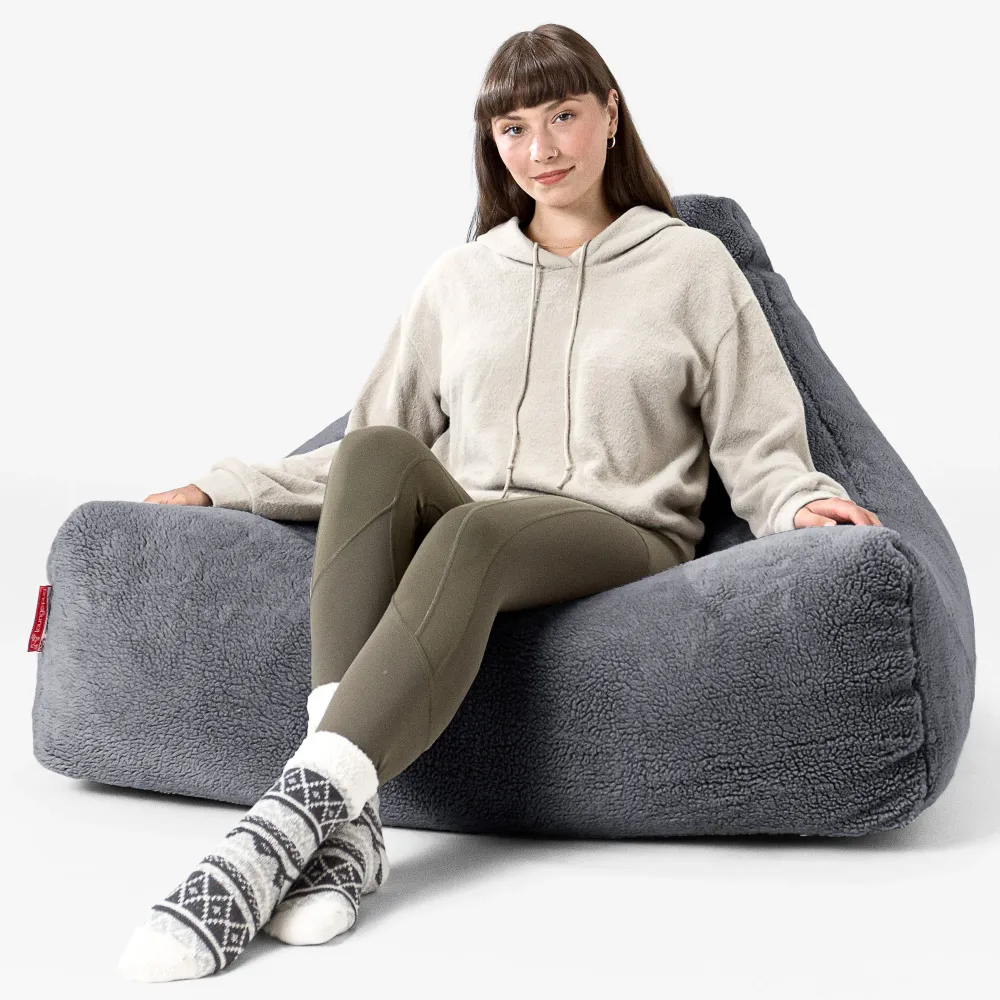 Sitzsack Lounge Sessel - Teddy Kunstfell Dunkelgrau