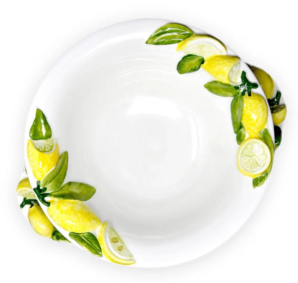 2er Set Kombiservice, Runde Salatschüssel 26 cm und Ovale Servierplatte 34 x 19 cm mit Zitronenrelief, Handgemachtes Keram...