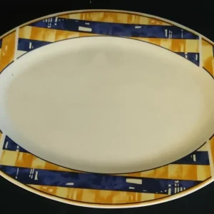 FLEISCH~ SERVIERPLATTE - Porzellan, Abstrakt Geometrisch Symbole Quadrat Viereck Balken Motiv Dekor