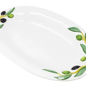 Handgemachte Ovale Servierplatte aus Italienischer Keramik im Olivendesign, Servierteller 32x19 cm