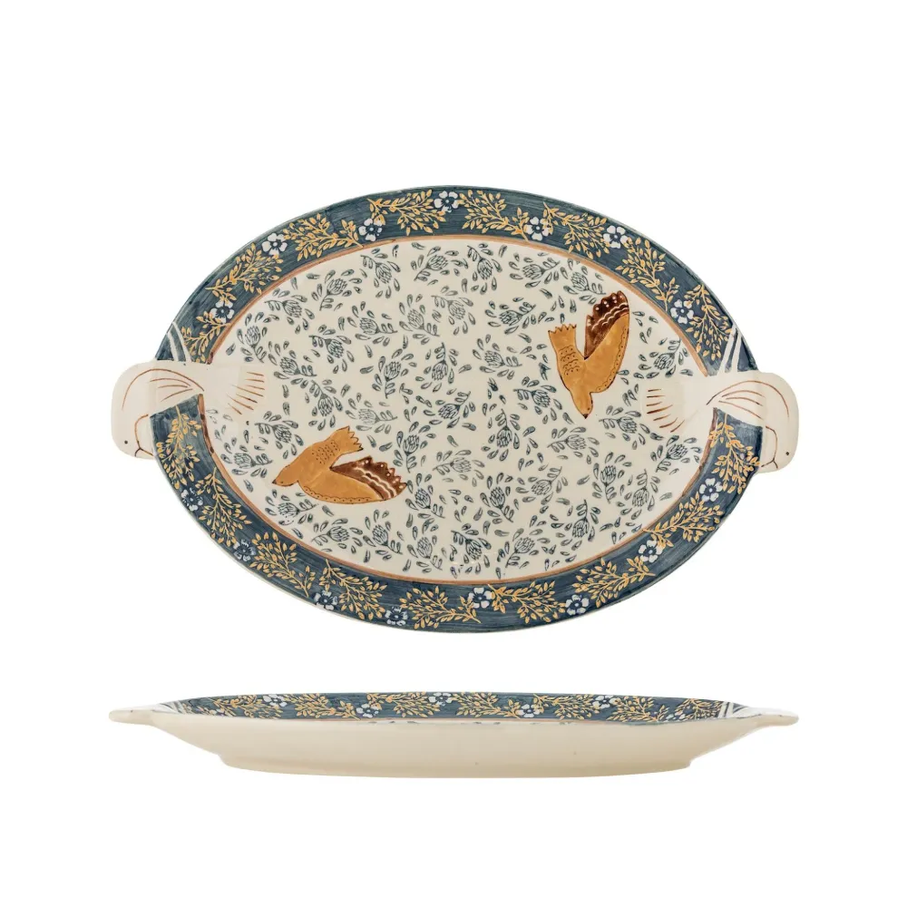 Servierplatte aus Steingut - Vogelmotiv - Bloomingville