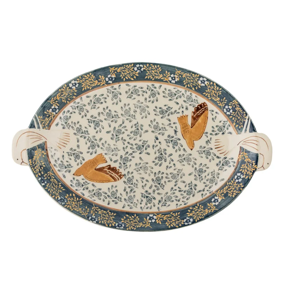 Servierplatte aus Steingut - Vogelmotiv - Bloomingville