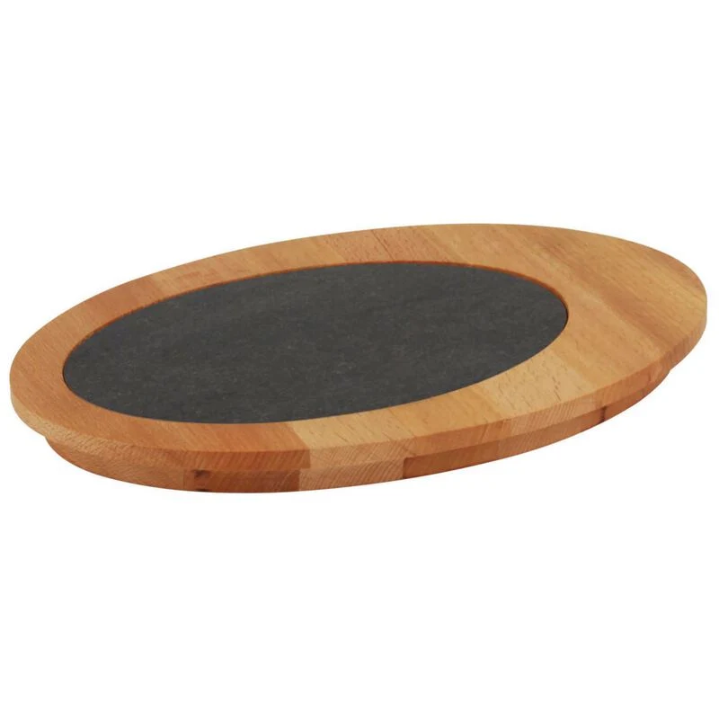 Servierplatte mit Halterung, 30 cm, aus emailliertem Gusseisen und Holz